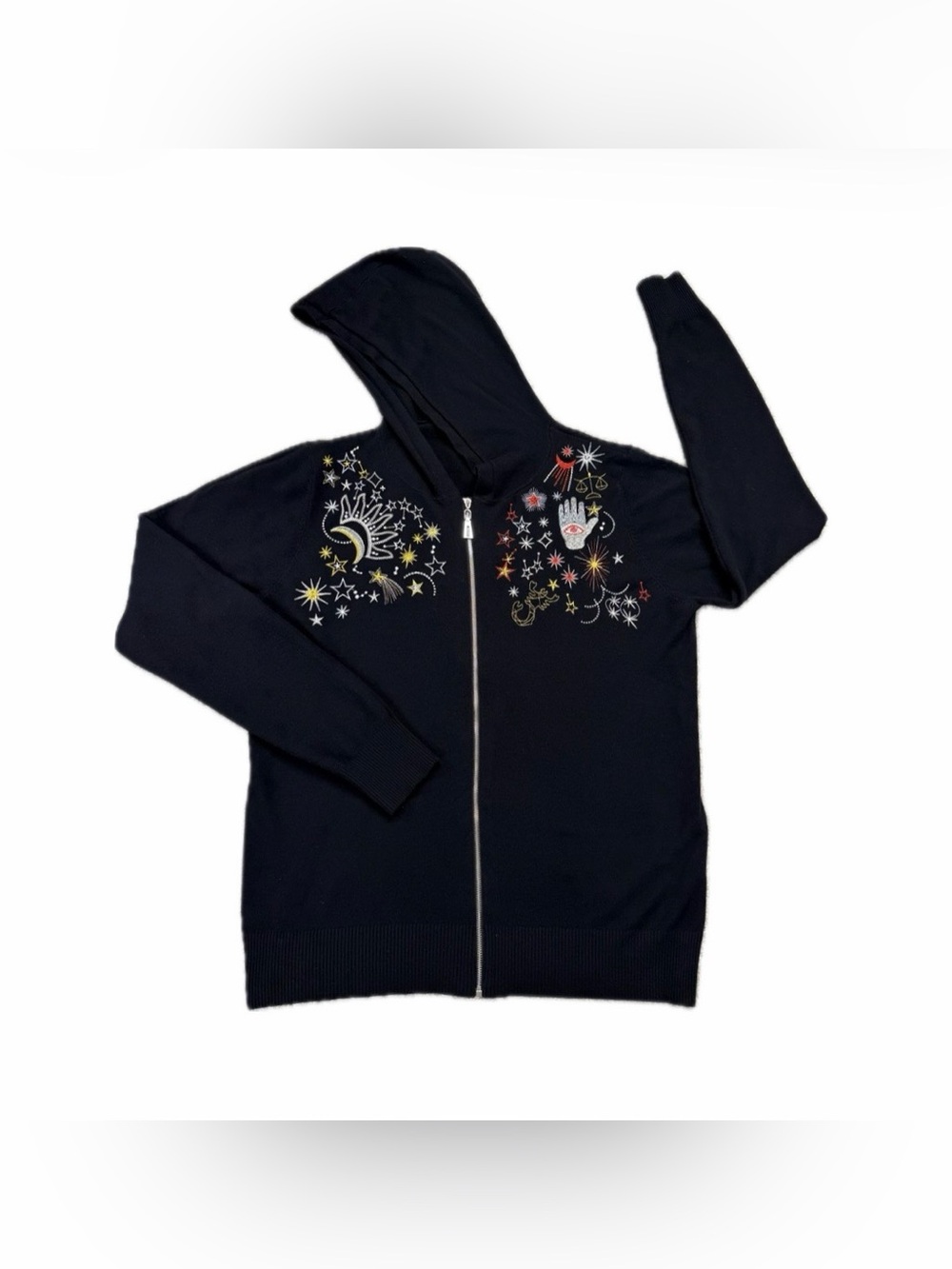 Milano Celestial Esoteric Shapes Embroidered Zip Hoodie Women's Moon And Stars M